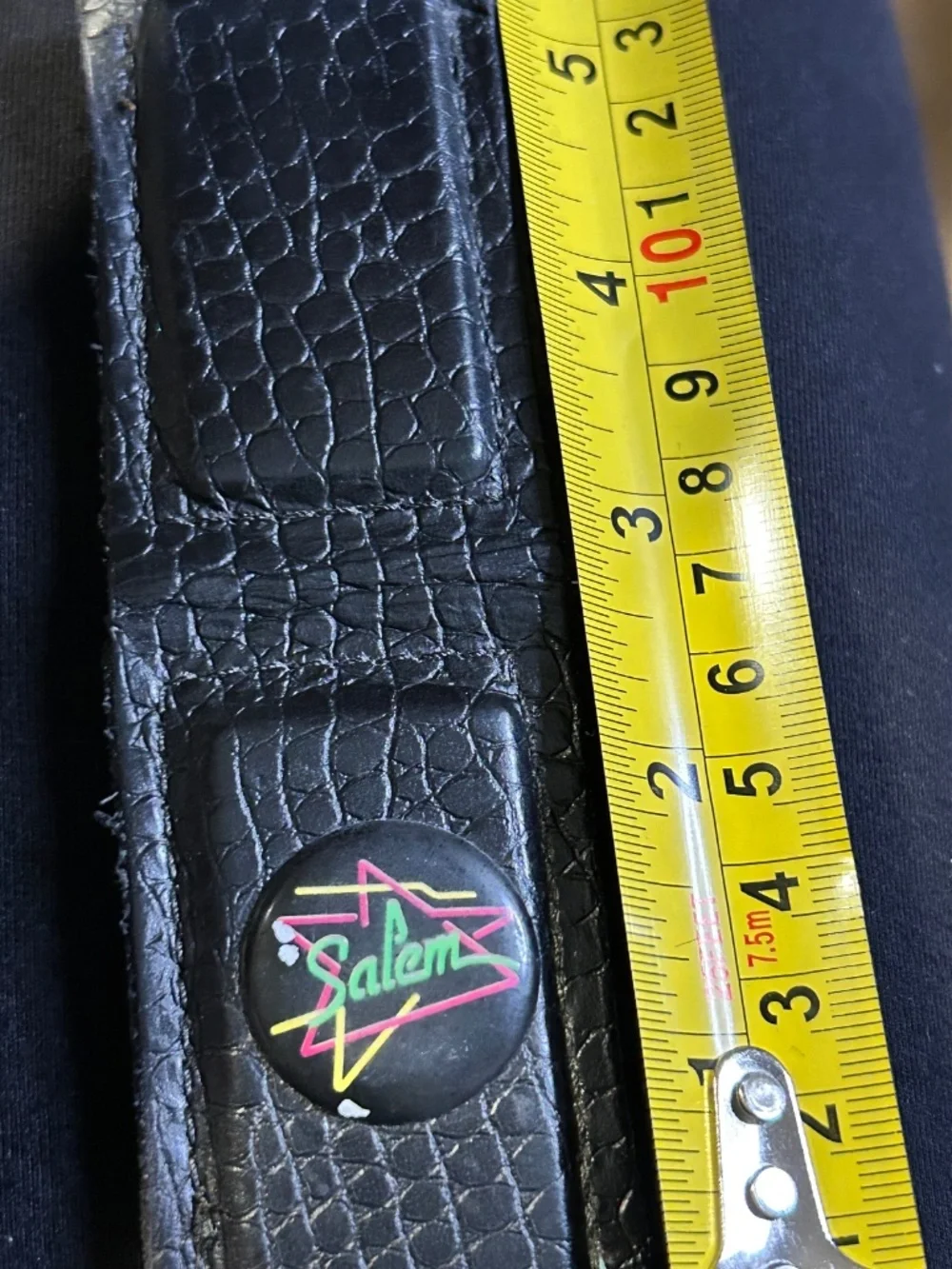 80s/90s Black Leather Crocodile Embossed Money Clip w/ Salem Logo, 4in x 2in